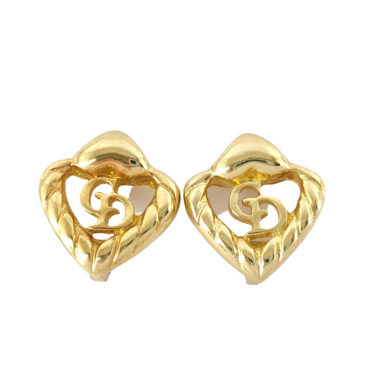 dior gold heart shaped clip on earrings