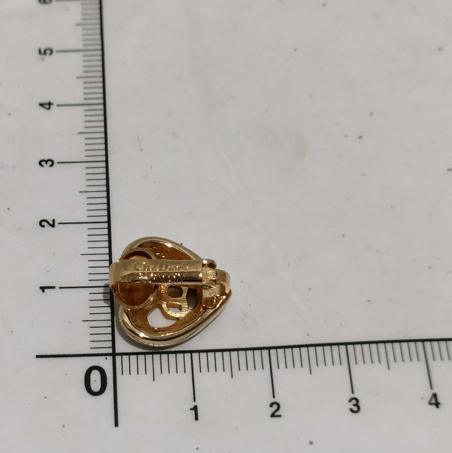 dior gold rhinestone heart shaped clip on earrings