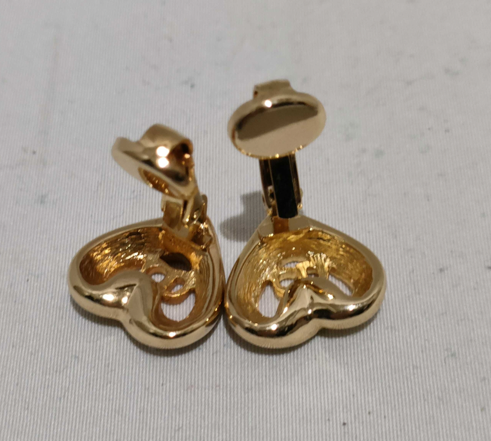 dior gold rhinestone heart shaped clip on earrings