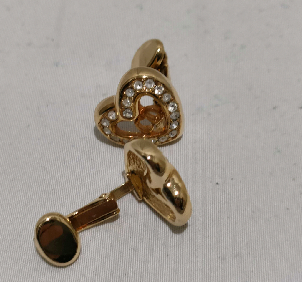 dior gold rhinestone heart shaped clip on earrings