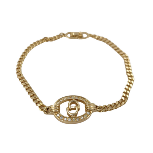 christian dior gold-tone rhinestone logo bracelet