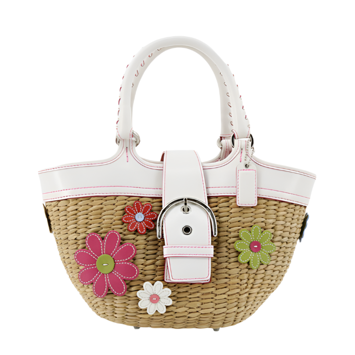 coach rare straw floral bag