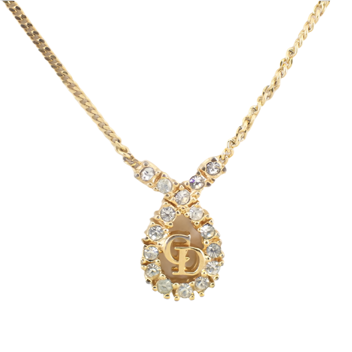 christian dior logo rhinestone necklace
