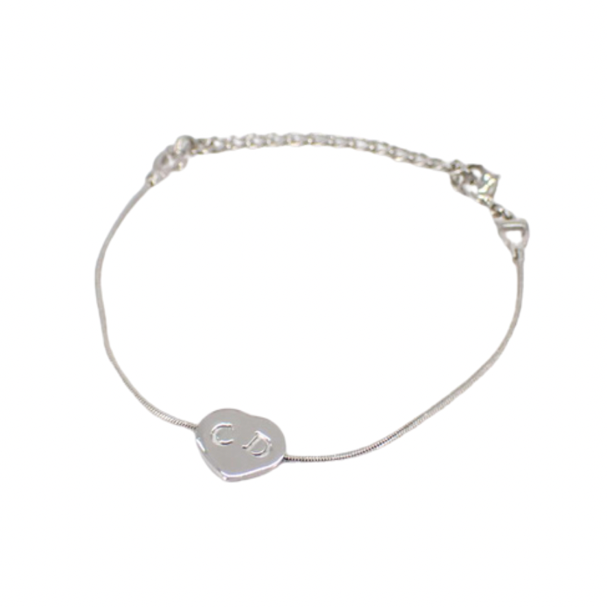 christian dior silver-tone vintage heart bracelet
