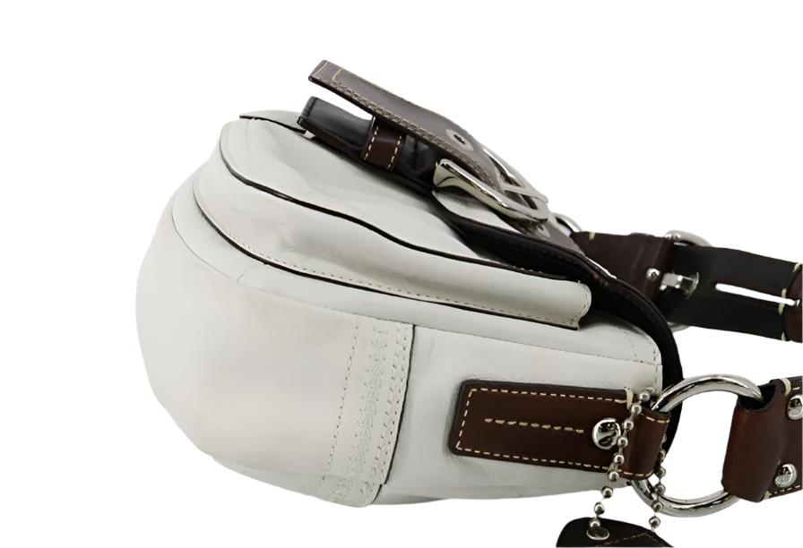 coach soho signature white x brown bag