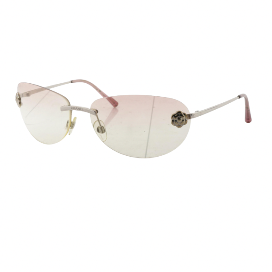 Chanel 2000s rimless pink camellia sunglasses
