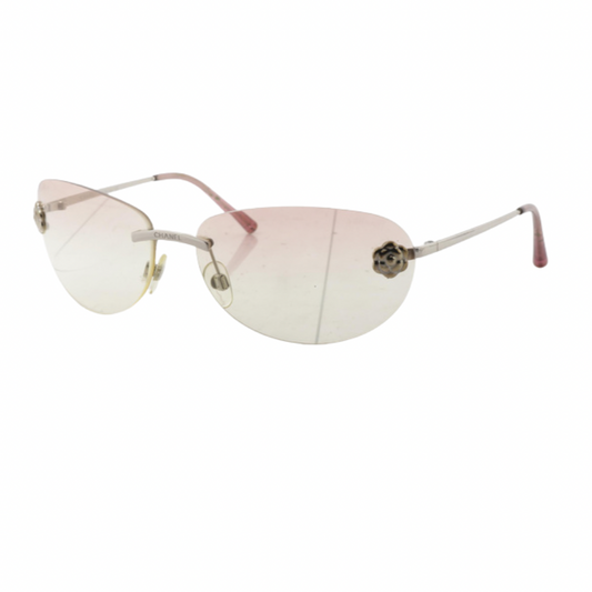 Chanel 2000s rimless pink camellia sunglasses