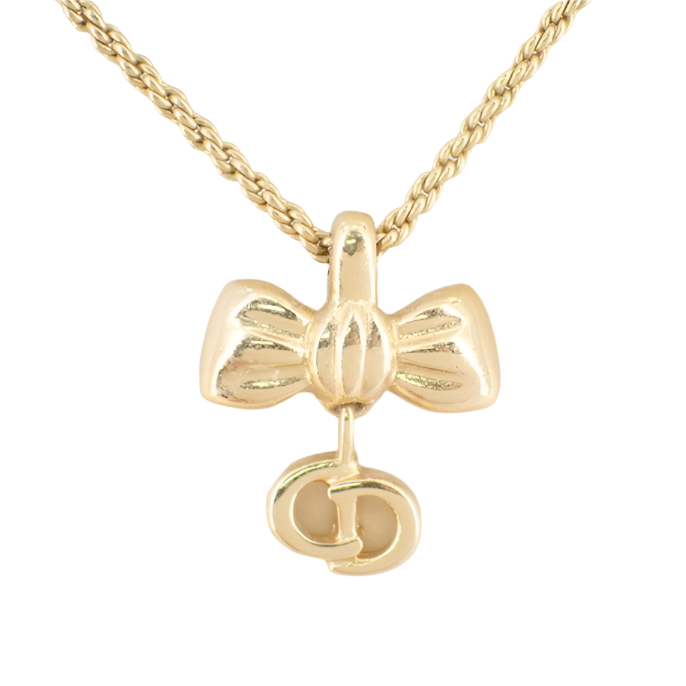 christian dior gold-tone bow detail necklace