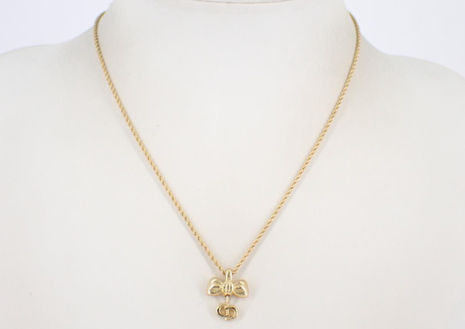 christian dior gold-tone bow detail necklace
