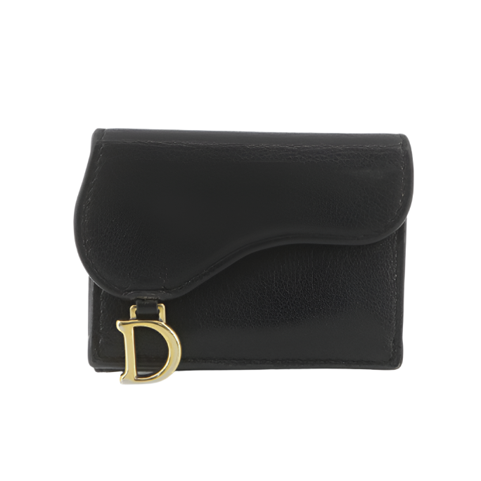 dior elegant black saddle leather wallet