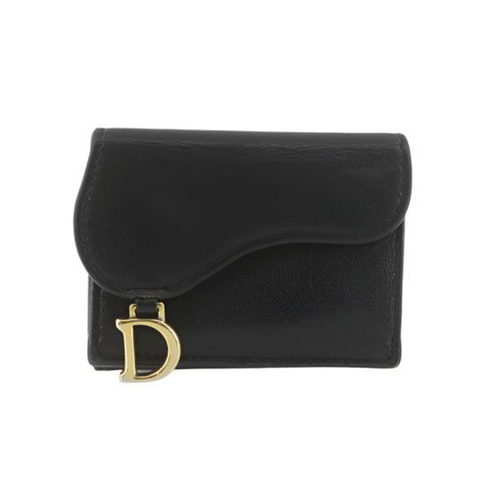 dior elegant black saddle leather wallet