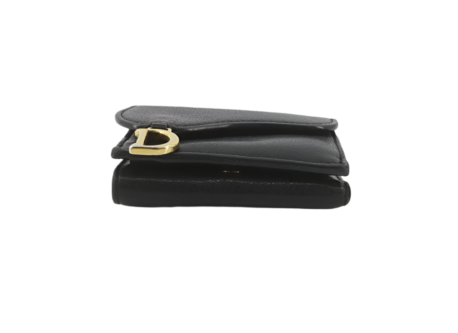 dior elegant black saddle leather wallet