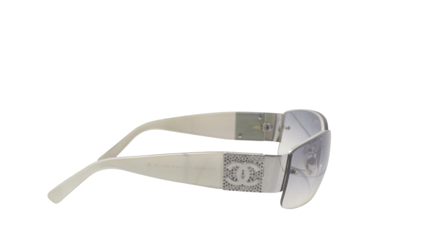 Chanel 2000s cream rhinestone logo sunglasses