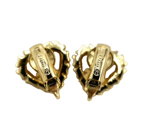 christian dior rhinestone heart earrings & necklace two-piece set