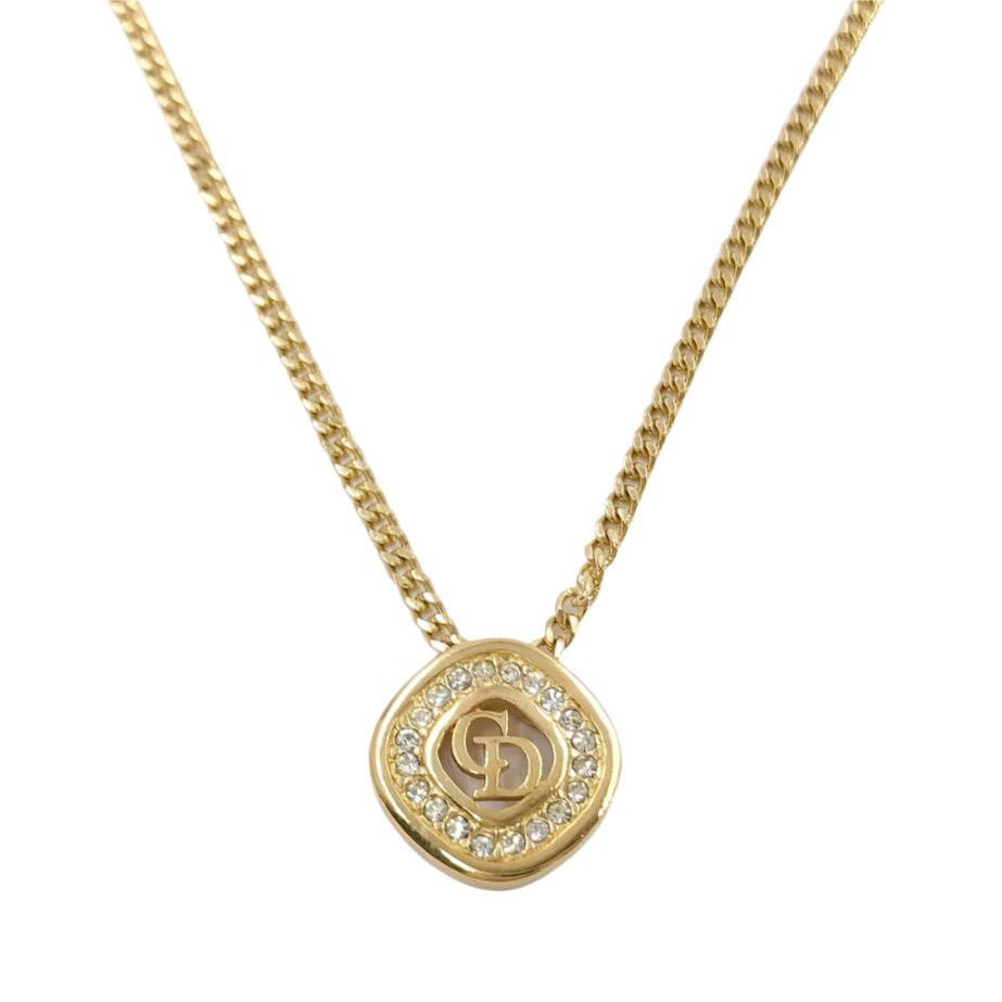 christian dior rhinestone "cd" necklace