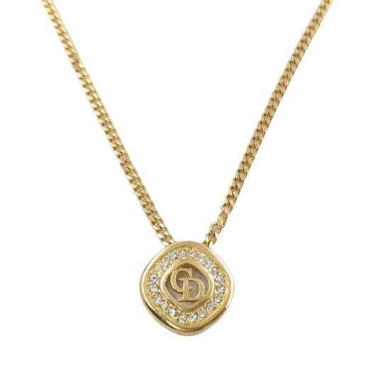 christian dior rhinestone "cd" necklace