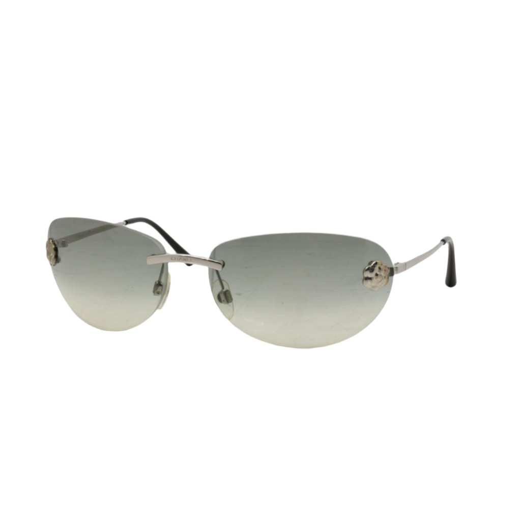 chanel baby blue rimless camellia sunglasses