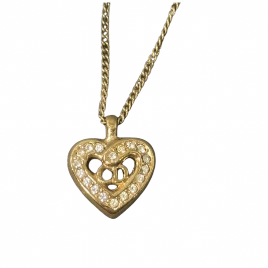 christian dior logo rhinestone heart necklace