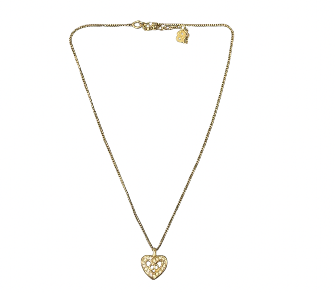 christian dior logo rhinestone heart necklace
