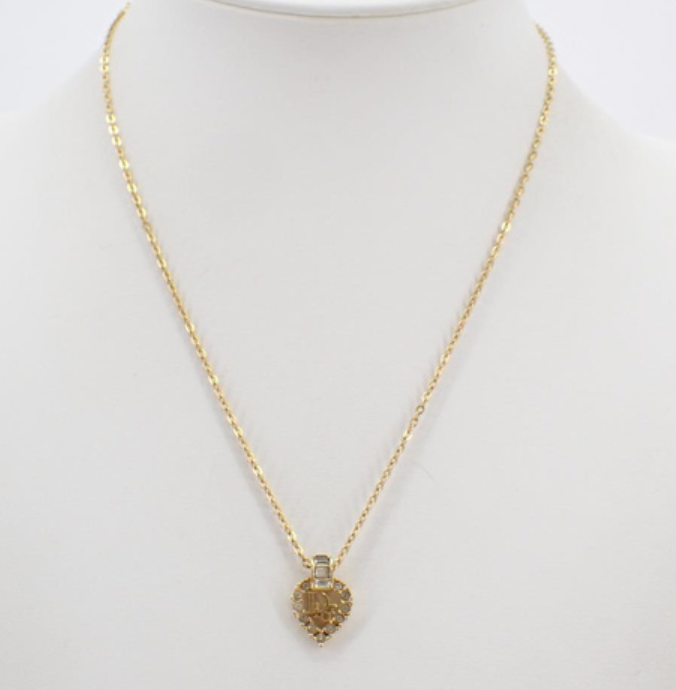 christian dior vintage rhinestone heart necklace
