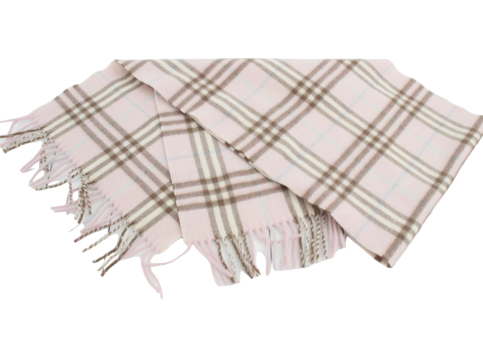 Burberry 100% Cashmere Pink Vintage Plaid Scarf