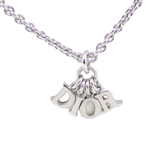 christian dior vintage silver logo neckace