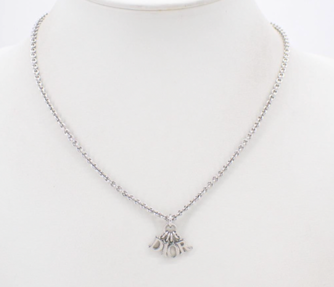 christian dior vintage silver logo neckace