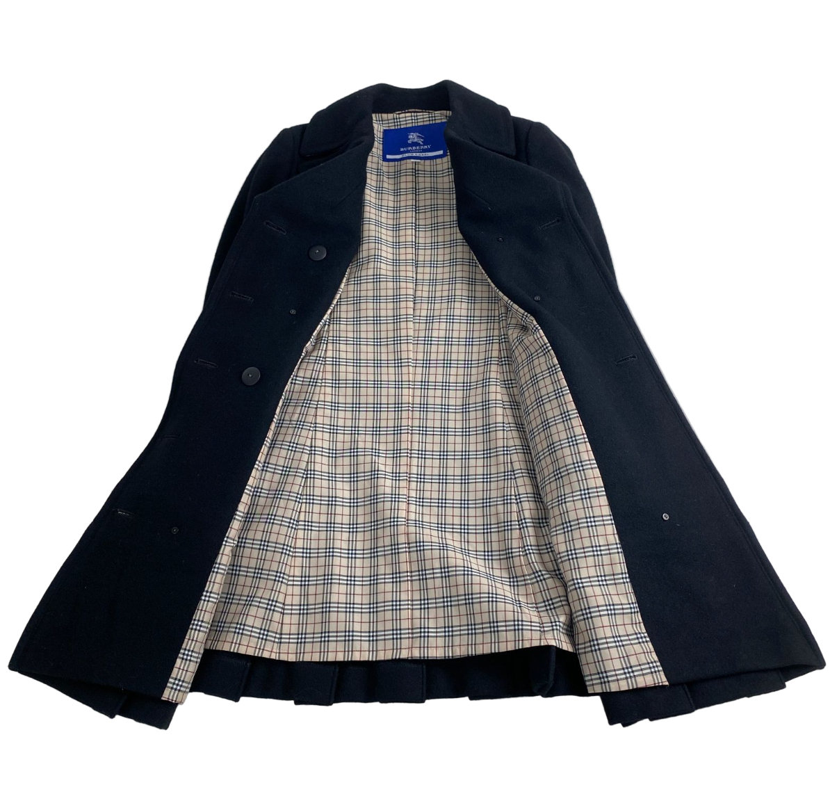 burberry blue label black wool flirty pleated coat