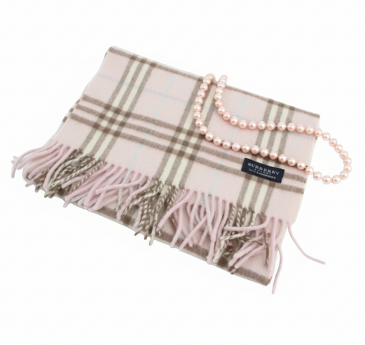 Burberry 100% Cashmere Pink Vintage Plaid Scarf