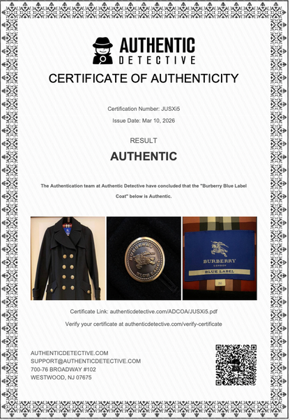 authenticdetective certificate for a burberry blue label coat