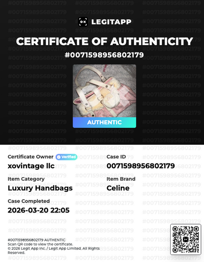 Certificate of Authenticity for a Celine handbag with visible branding and details.