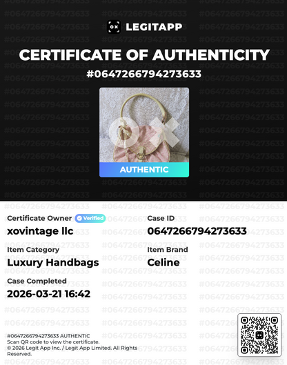 Certificate of Authenticity for a Celine handbag with visible branding and QR code.