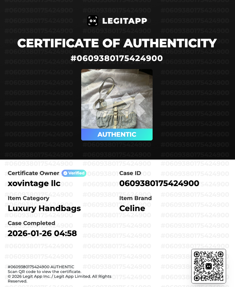 Certificate of Authenticity for a Celine handbag with LEGITAPP branding.
