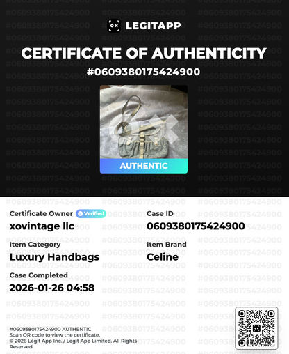 Certificate of Authenticity for a Celine handbag with LEGITAPP branding.