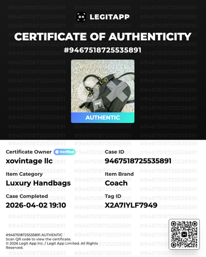 Certificate of Authenticity for a luxury handbag with branding and verification details.