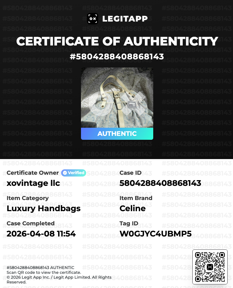 Celine luxury handbag certificate of authenticity with visible brand logo and product image.