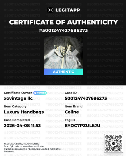 Certificate of Authenticity for a Celine luxury handbag using the LegitApp platform.
