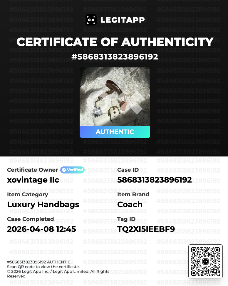 Certificate of Authenticity for a luxury handbag with branding and verification details.