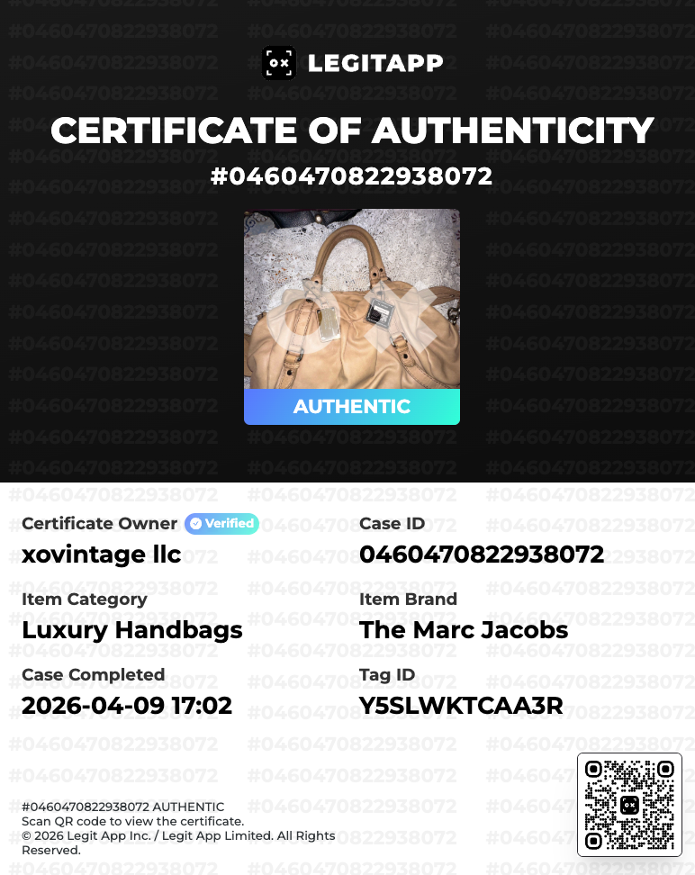 Certificate of Authenticity for a Luxury Handbag with visible branding and QR code.