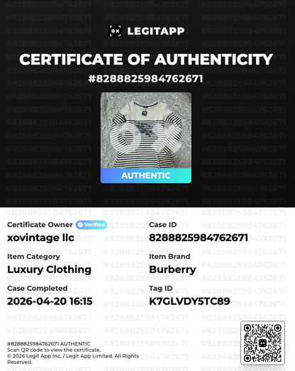 Certificate of Authenticity for a Burberry item using the LegitApp platform.
