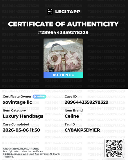 LegitAPP certificate of authenticity for a celine item with a black background.