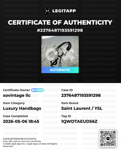 LegitAPP certificate of authenticity for a YSL item with a black background.