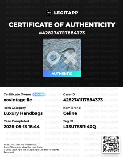 Certificate of Authenticity for a Celine handbag with a QR code on a black background