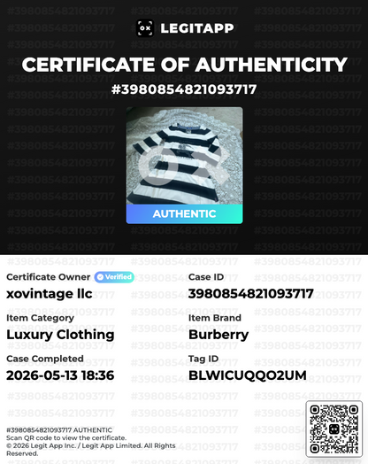 LegitAPP certificate of authenticity for a Burberry item with QR code.