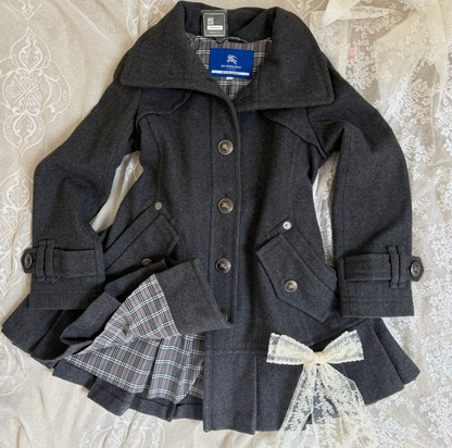 burberry blue label vintage pleated flirty dress coat IN DARK GREY (S, 38)