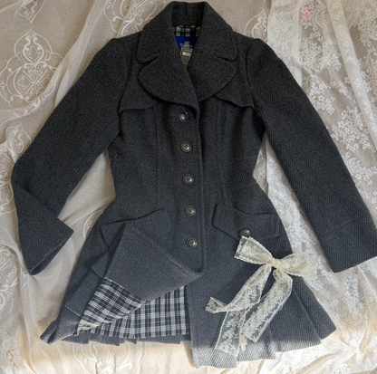 burberry blue label vintage grey cutesy pleated flirty dress coat (38, S) - Clothing