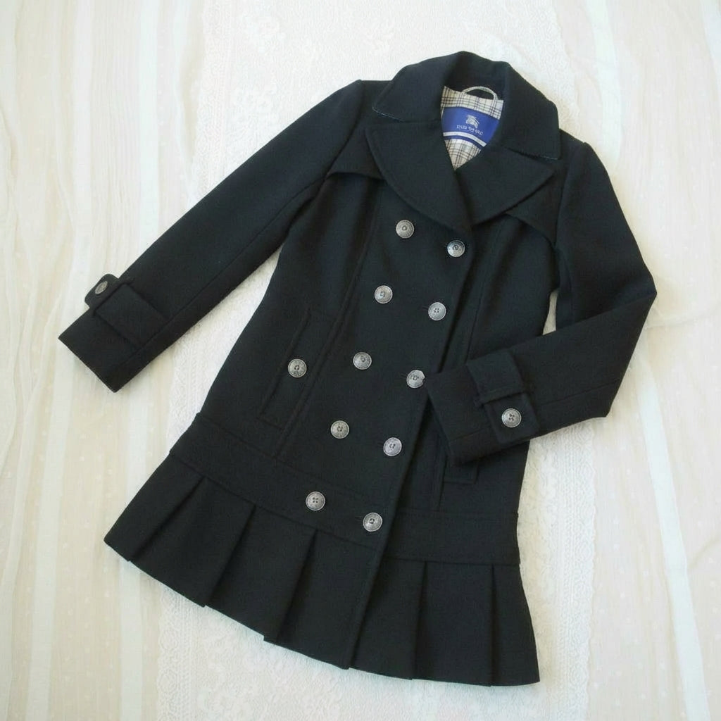 burberry blue label vintage black pleated flirty coat (size 38, small)