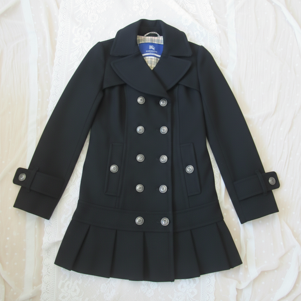 burberry blue label vintage black pleated flirty coat (36)