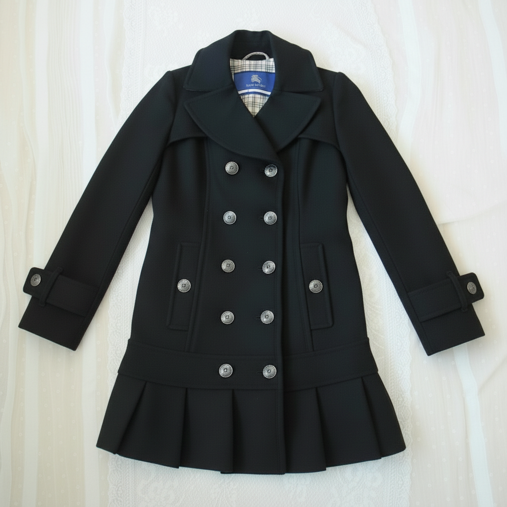 burberry blue label vintage black pleated flirty coat (size 38, small)