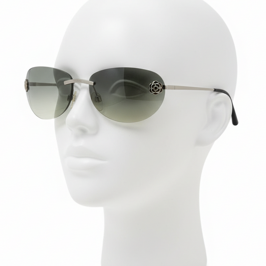 chanel baby blue vintage rimless camellia sunglasses